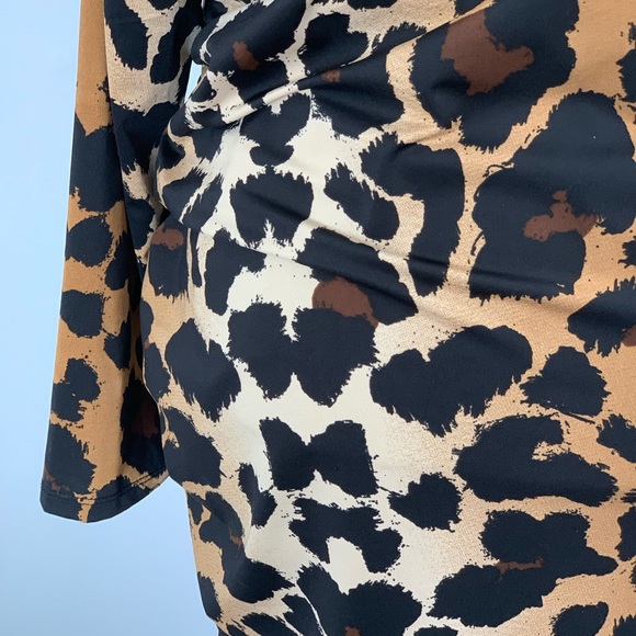 Leopard Print with gathered waist on one side knee length dress. - Picture 3 of 5